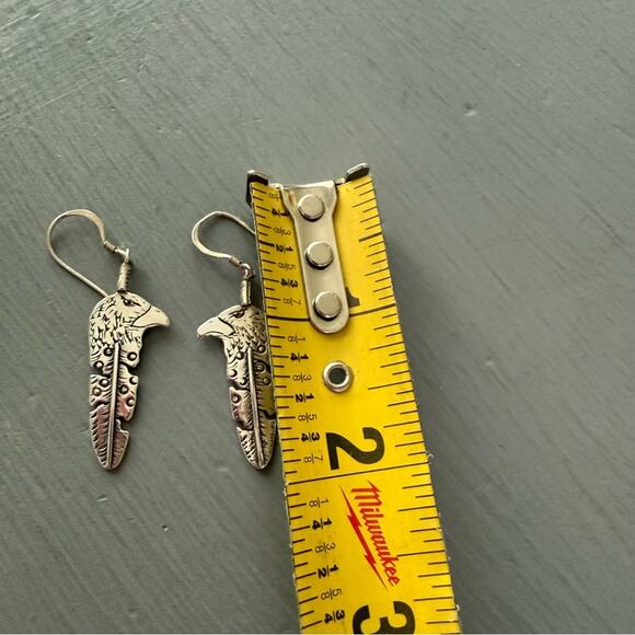 AJM Navajo Sterling Silver Eagle Feather Earrings - Picture 3 of 6